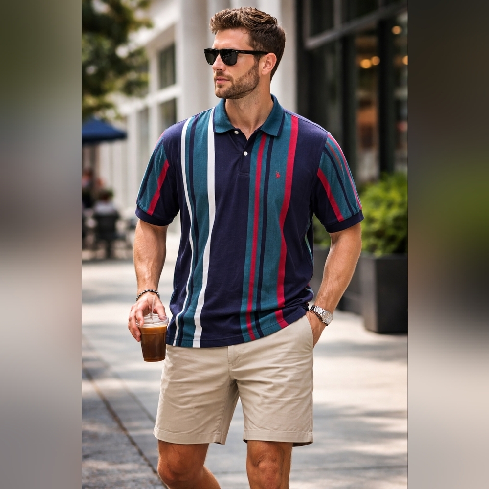 Knights of Round Table Polo Shirt Vintage 90s Striped Preppy Retro Streetwear